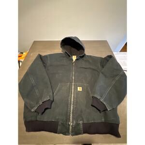 VINTAGE Carhartt J140 Jacket Men XXL Black Canvas Hooded Lined Faded USA Made